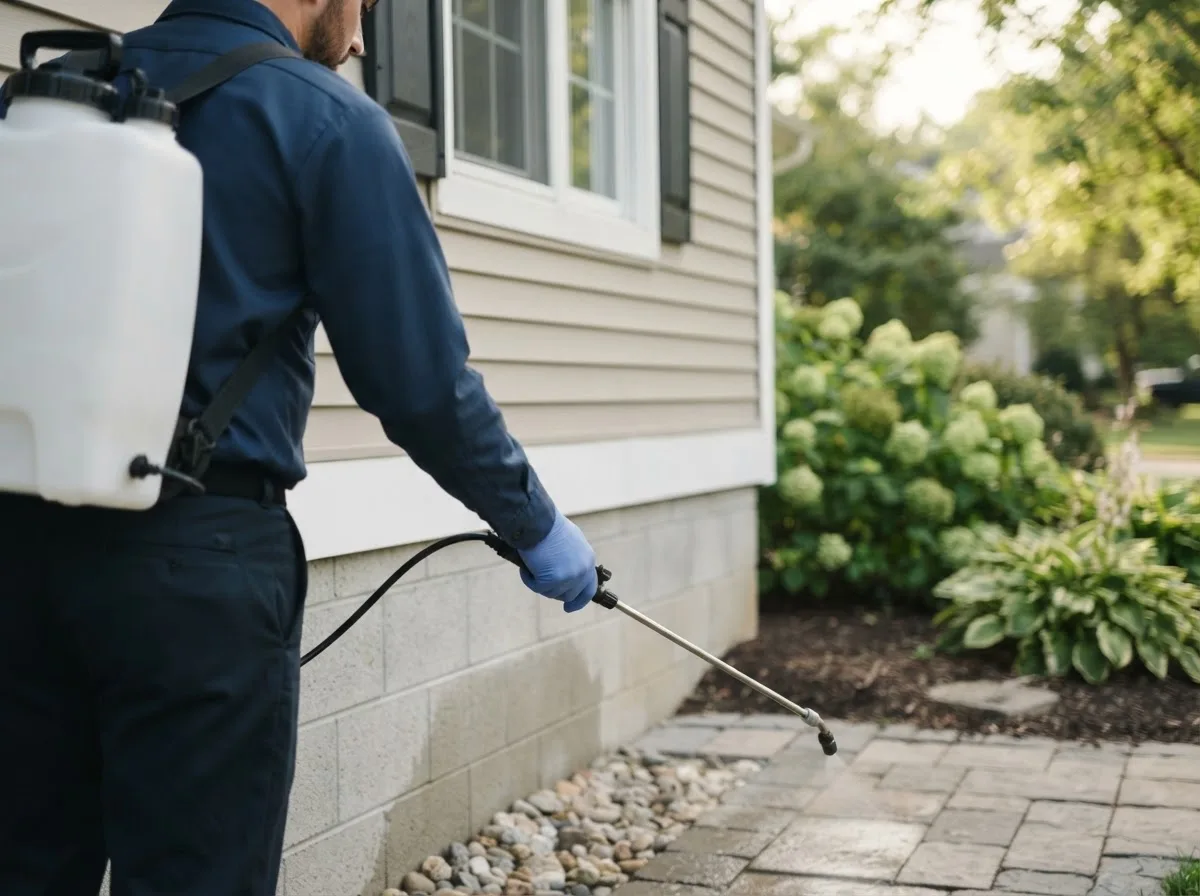 Pest control technician inspecting a home in Williamsburg, MI
